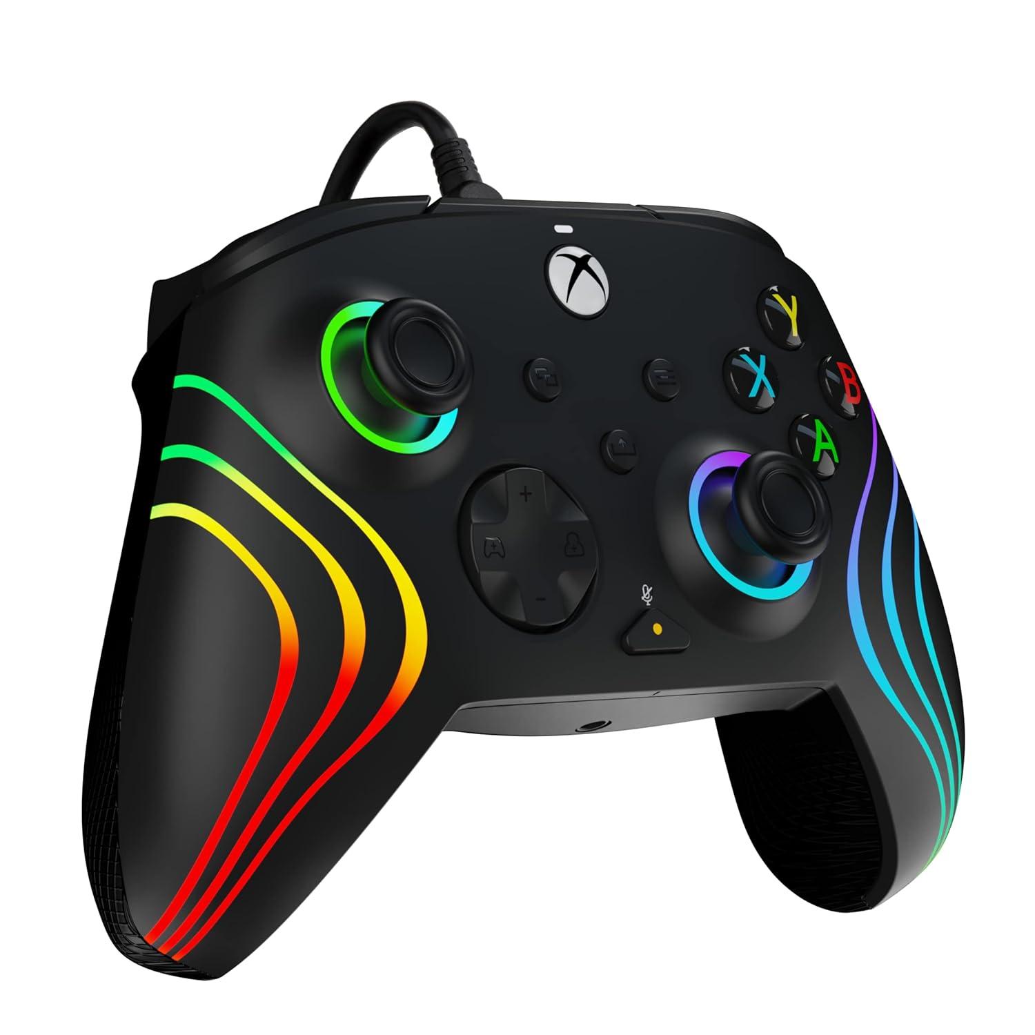 image:imagePDP Gaming Afterglow Wave Enhanced Wired Controller for Xbox Series XS Xbox One Windows 1011 PC Advanced Programmable Gamepad Customizable Lighting Licensed by Microsoft Companion App BlackWave Black