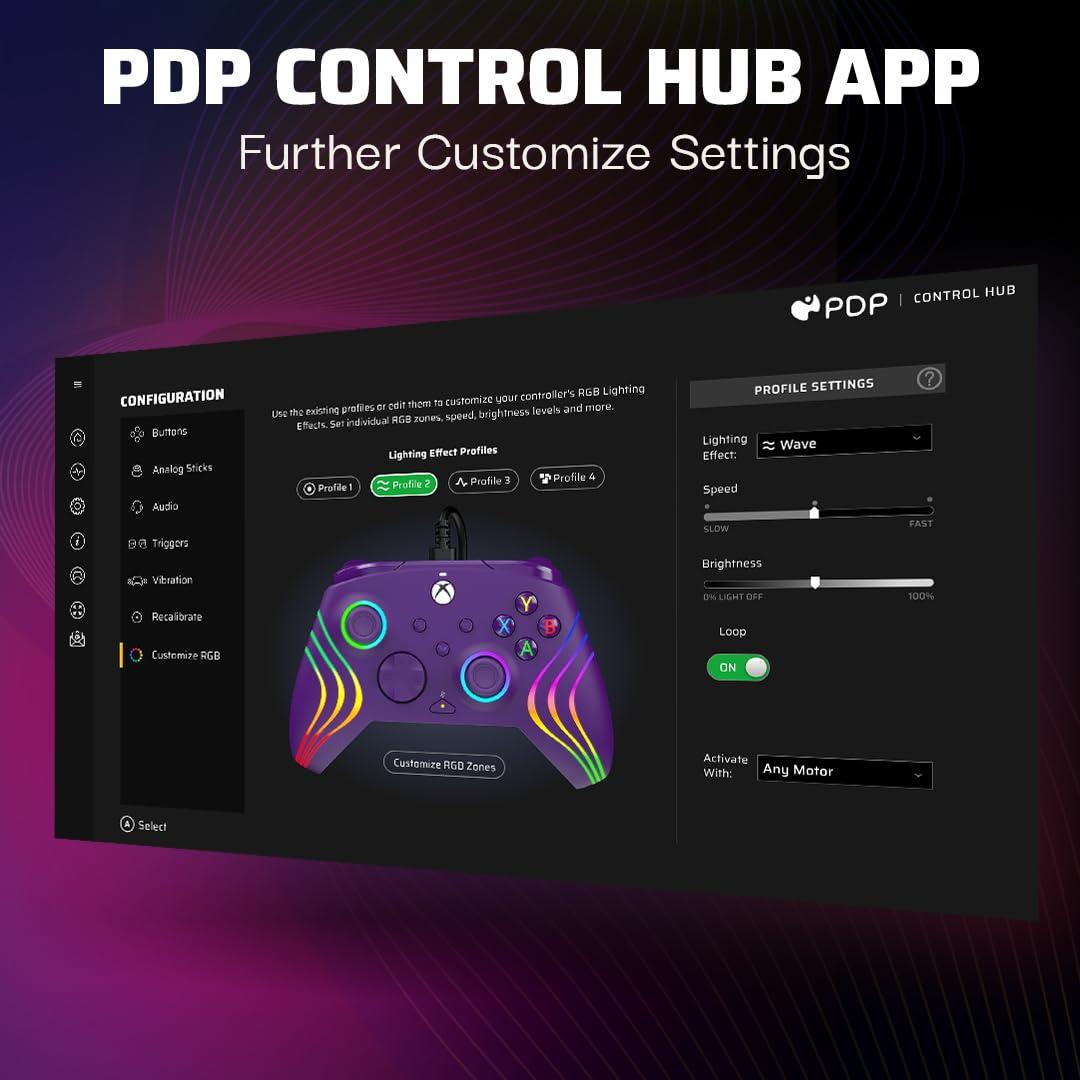 image:imagePDP Gaming Afterglow Wave Enhanced Wired Controller for Xbox Series XS Xbox One Windows 1011 PC Advanced Programmable Gamepad Customizable Lighting Licensed by Microsoft Companion App BlackPurple