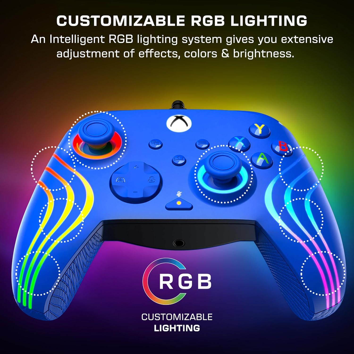 image:imageTurtle Beach Afterglow Ignite Wired RGB Gaming Controller for Xbox amp PC Customizable RGB Remappable Buttons HallEffect Hair Triggers 10ft Cable Officially Licensed by Xbox Time MachineBlue