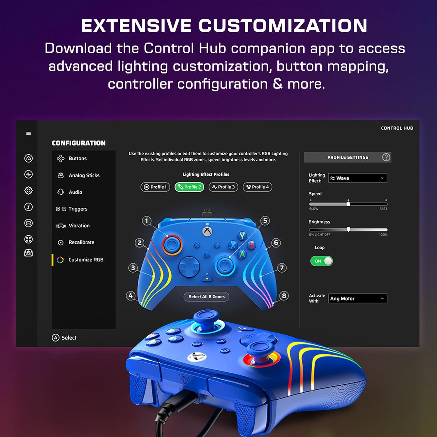 image:imageTurtle Beach Afterglow Ignite Wired RGB Gaming Controller for Xbox amp PC Customizable RGB Remappable Buttons HallEffect Hair Triggers 10ft Cable Officially Licensed by Xbox Time MachineBlue