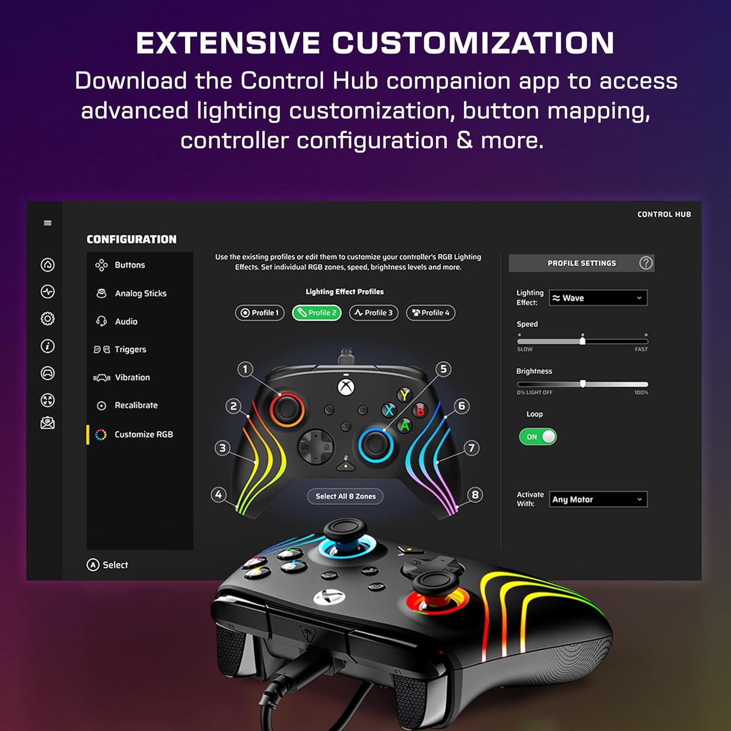 image:imageTurtle Beach Afterglow Ignite Wired RGB Gaming Controller for Xbox amp PC Customizable RGB Remappable Buttons HallEffect Hair Triggers 10ft Cable Officially Licensed by Xbox Time MachineBlack