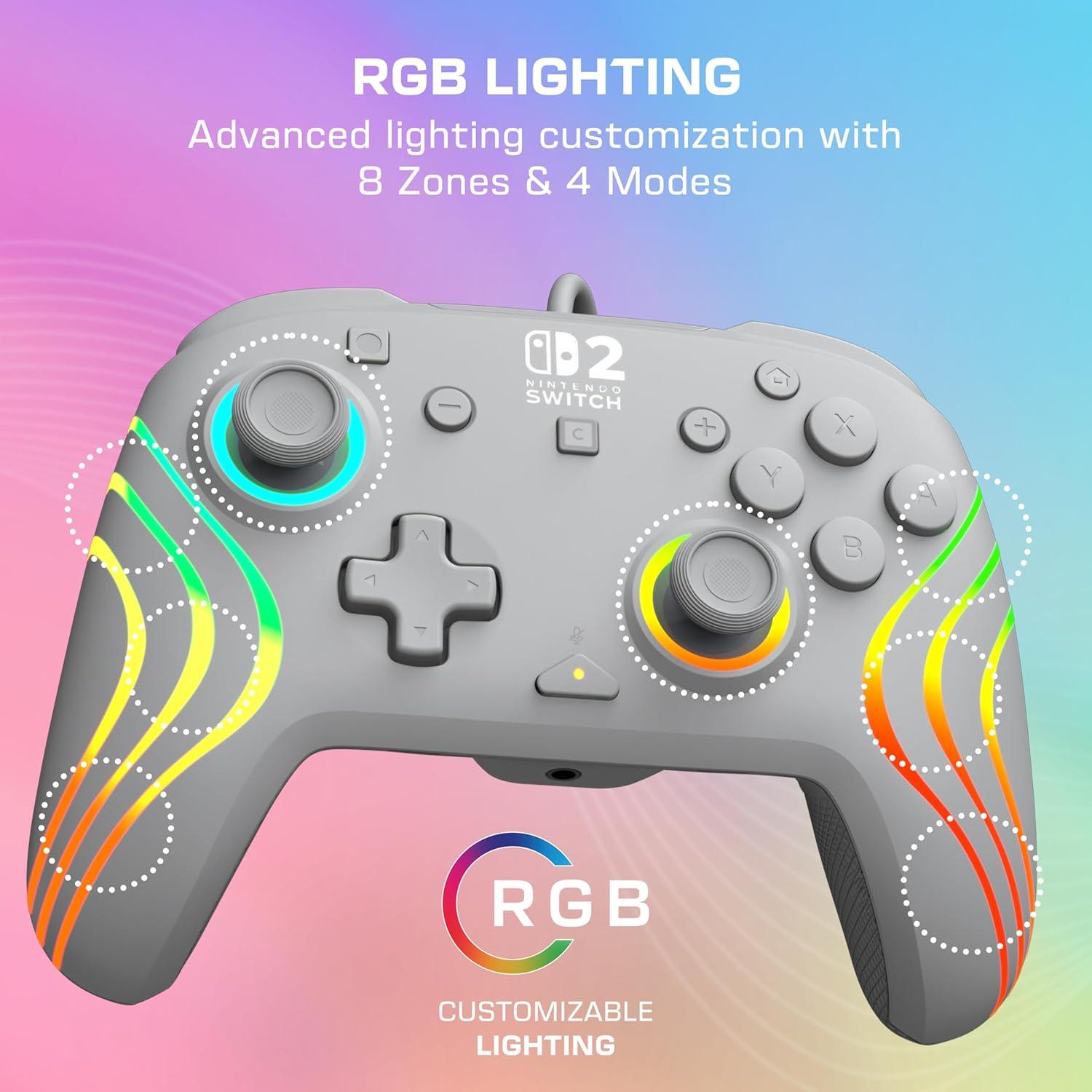 image:imageTurtle Beach Afterglow Wave Wired RGB Gaming Controller Officially Licensed for Nintendo Switch 2 Nintendo SwitchSwitch LiteOLED HallEffect Thumbsticks Customizable Lighting BlueGray