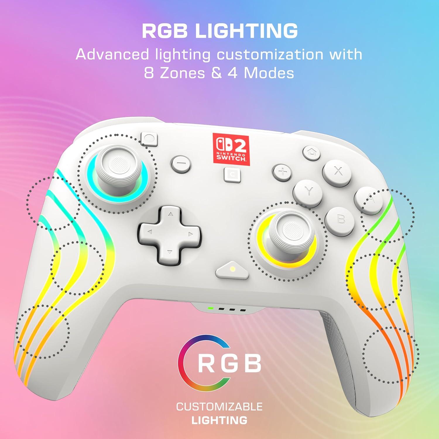 image:imageTurtle Beach Afterglow Wave Wireless RGB Gaming Controller Officially Licensed for Nintendo Switch 2 Nintendo SwitchSwitch LiteOLED TMR Thumbsticks Customizable Lighting BlackWhite
