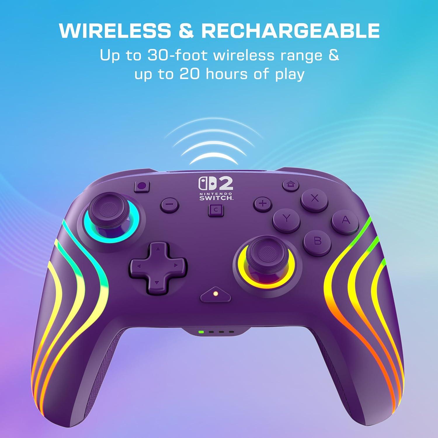 image:imageTurtle Beach Afterglow Wave Wireless RGB Gaming Controller Officially Licensed for Nintendo Switch 2 Nintendo SwitchSwitch LiteOLED TMR Thumbsticks Customizable Lighting BlackPurple