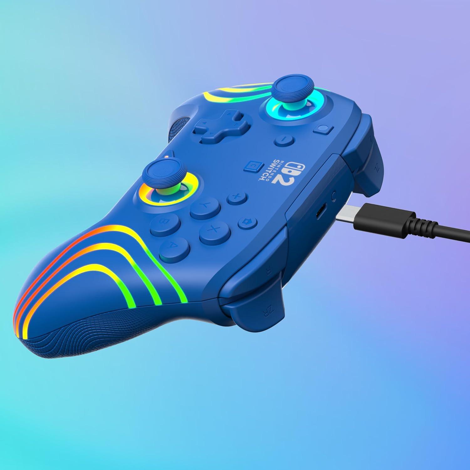image:imageTurtle Beach Afterglow Wave Wireless RGB Gaming Controller Officially Licensed for Nintendo Switch 2 Nintendo SwitchSwitch LiteOLED TMR Thumbsticks Customizable Lighting BlackBlue