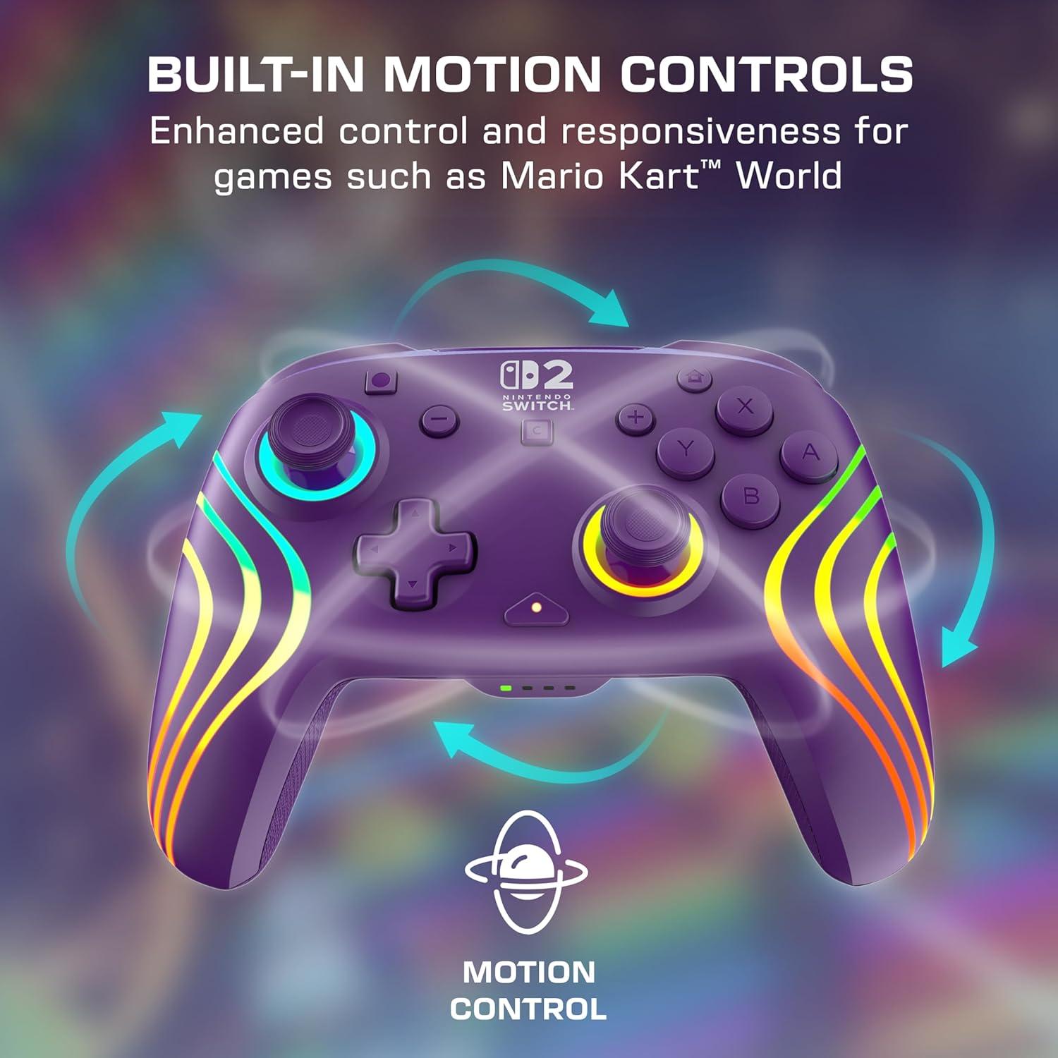 image:imageTurtle Beach Afterglow Wave Wireless RGB Gaming Controller Officially Licensed for Nintendo Switch 2 Nintendo SwitchSwitch LiteOLED TMR Thumbsticks Customizable Lighting BlackPurple