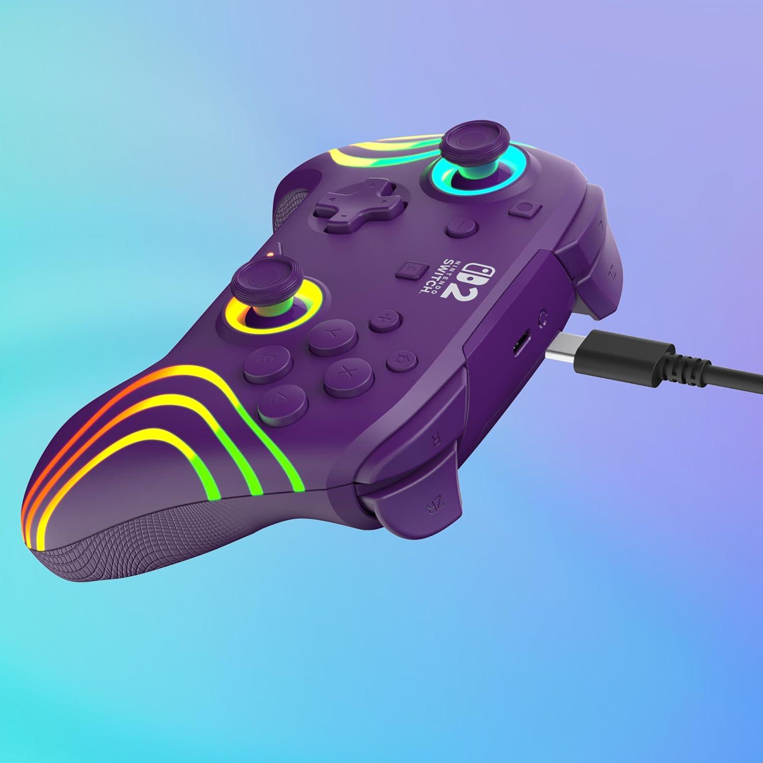 image:imageTurtle Beach Afterglow Wave Wireless RGB Gaming Controller Officially Licensed for Nintendo Switch 2 Nintendo SwitchSwitch LiteOLED TMR Thumbsticks Customizable Lighting BlackPurple