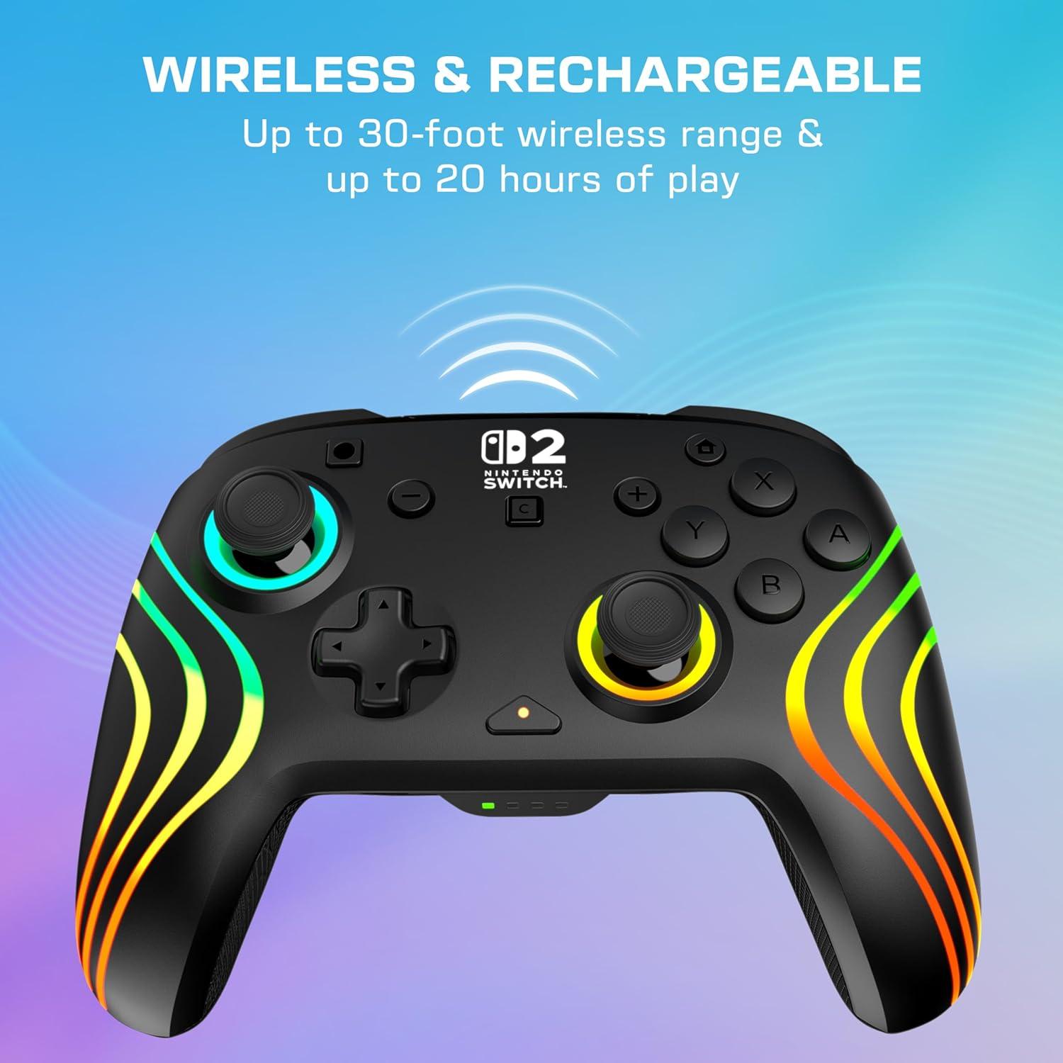 image:imageTurtle Beach Afterglow Wave Wireless RGB Gaming Controller Officially Licensed for Nintendo Switch 2 Nintendo SwitchSwitch LiteOLED TMR Thumbsticks Customizable Lighting BlackBlack