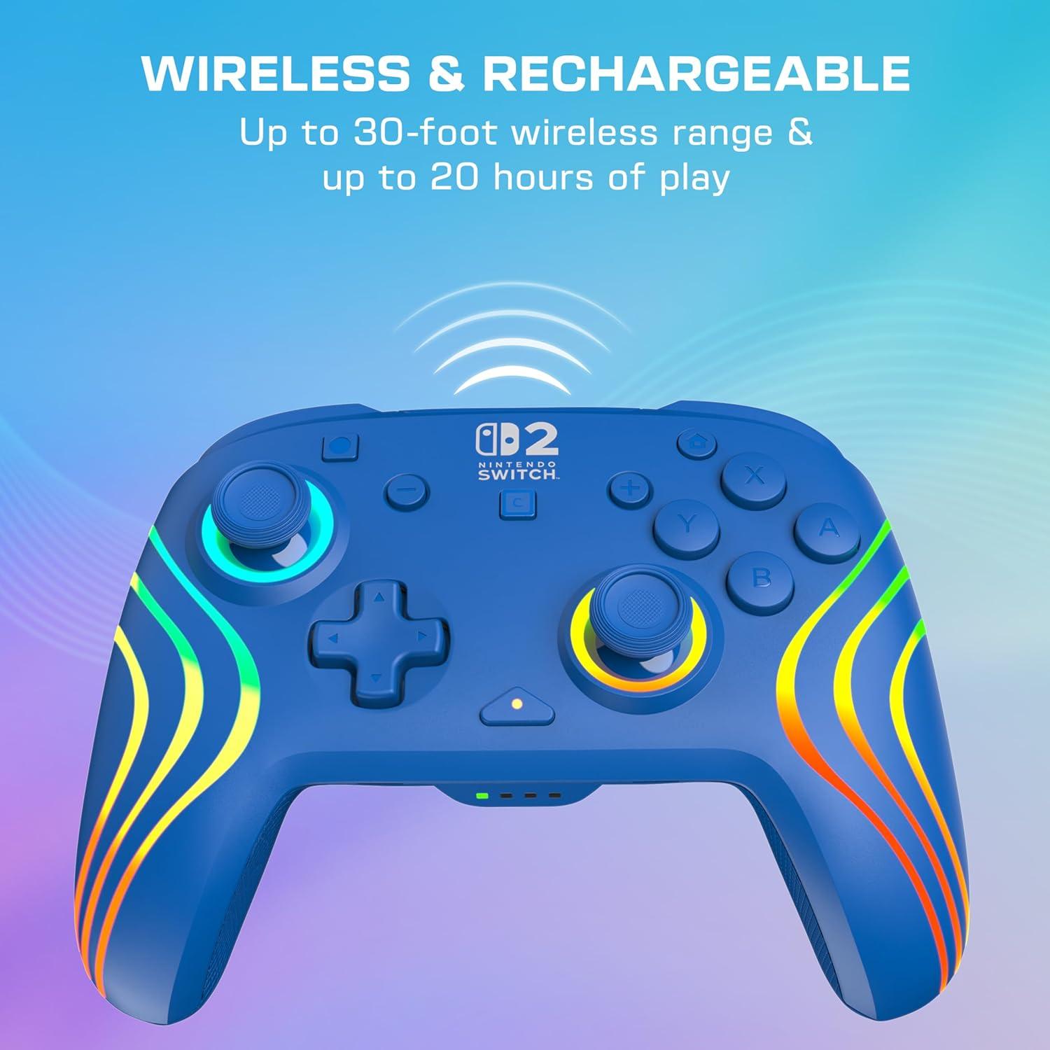 image:imageTurtle Beach Afterglow Wave Wireless RGB Gaming Controller Officially Licensed for Nintendo Switch 2 Nintendo SwitchSwitch LiteOLED TMR Thumbsticks Customizable Lighting BlackBlue