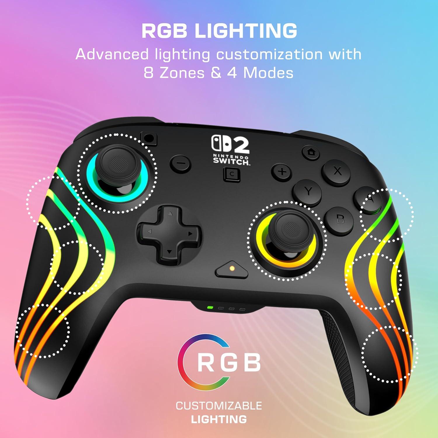 image:imageTurtle Beach Afterglow Wave Wireless RGB Gaming Controller Officially Licensed for Nintendo Switch 2 Nintendo SwitchSwitch LiteOLED TMR Thumbsticks Customizable Lighting BlackBlack