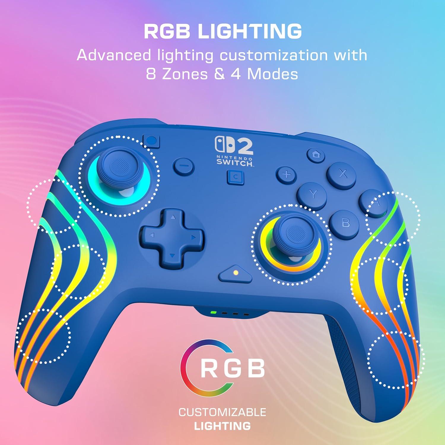 image:imageTurtle Beach Afterglow Wave Wireless RGB Gaming Controller Officially Licensed for Nintendo Switch 2 Nintendo SwitchSwitch LiteOLED TMR Thumbsticks Customizable Lighting BlackBlue