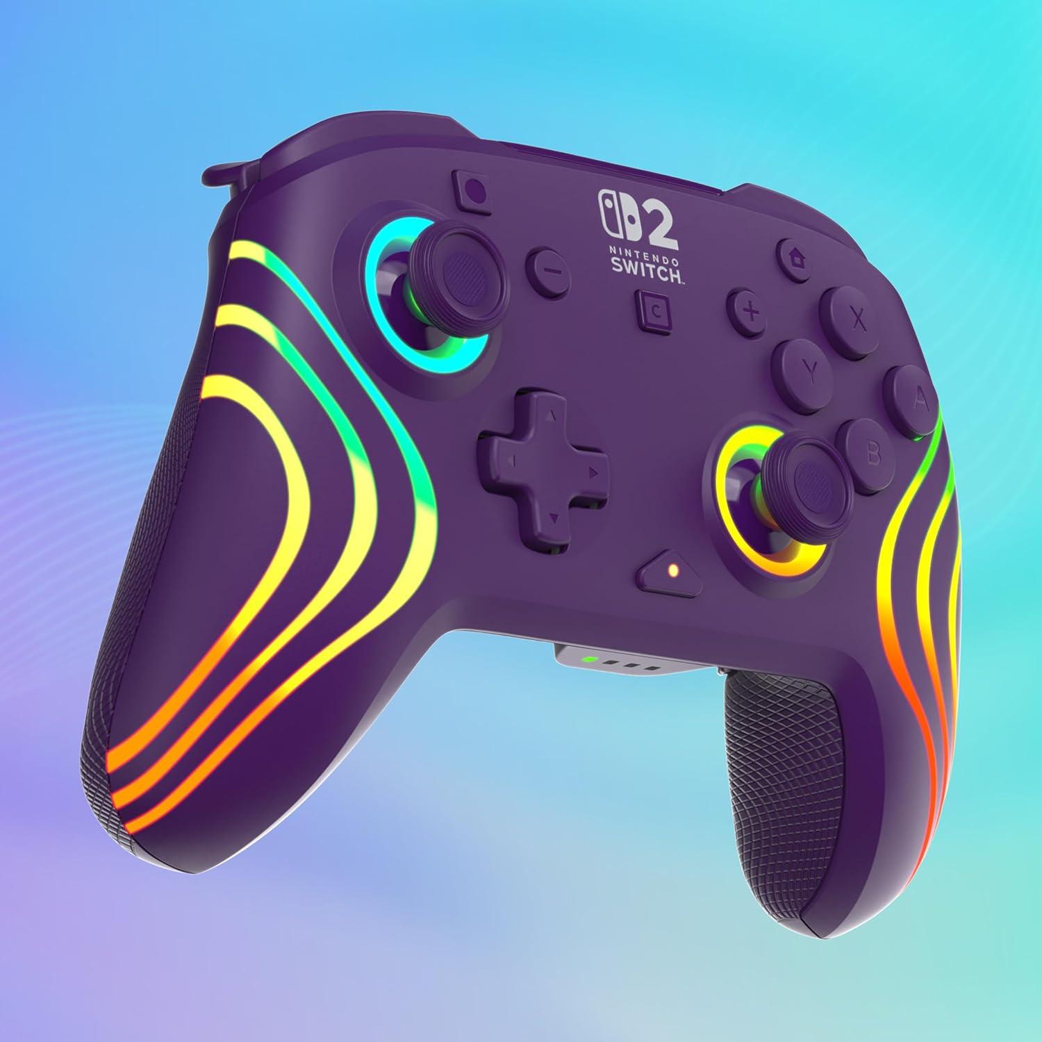 image:imageTurtle Beach Afterglow Wave Wireless RGB Gaming Controller Officially Licensed for Nintendo Switch 2 Nintendo SwitchSwitch LiteOLED TMR Thumbsticks Customizable Lighting BlackPurple