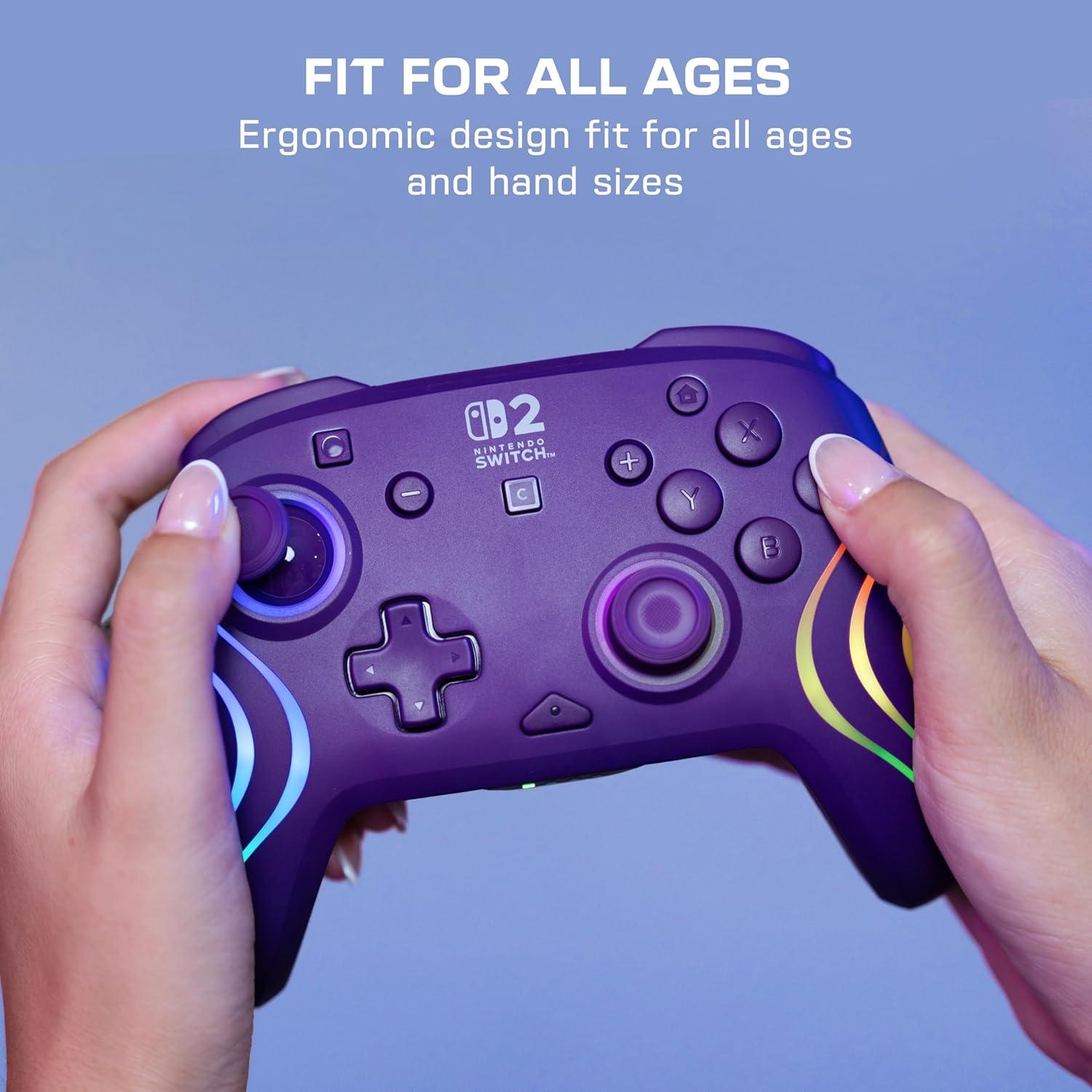 image:imageTurtle Beach Afterglow Wave Wireless RGB Gaming Controller Officially Licensed for Nintendo Switch 2 Nintendo SwitchSwitch LiteOLED TMR Thumbsticks Customizable Lighting BlackPurple