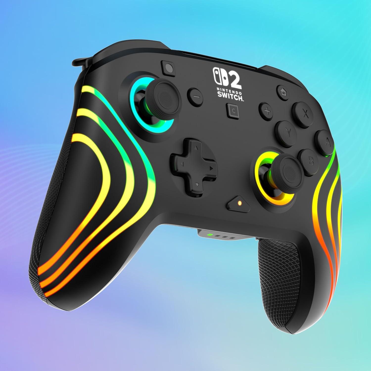 image:imageTurtle Beach Afterglow Wave Wireless RGB Gaming Controller Officially Licensed for Nintendo Switch 2 Nintendo SwitchSwitch LiteOLED TMR Thumbsticks Customizable Lighting BlackBlack