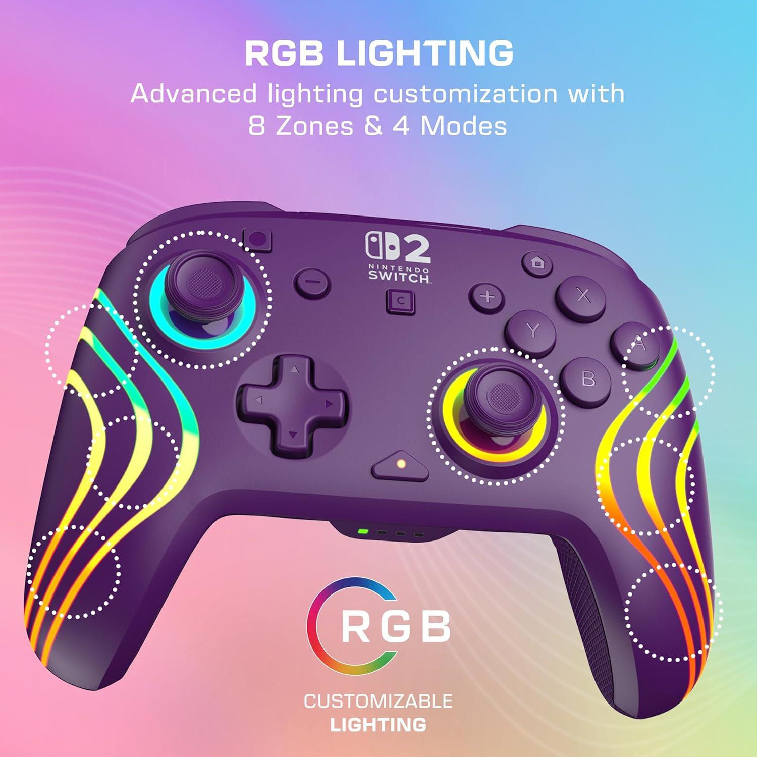 image:imageTurtle Beach Afterglow Wave Wireless RGB Gaming Controller Officially Licensed for Nintendo Switch 2 Nintendo SwitchSwitch LiteOLED TMR Thumbsticks Customizable Lighting BlackPurple