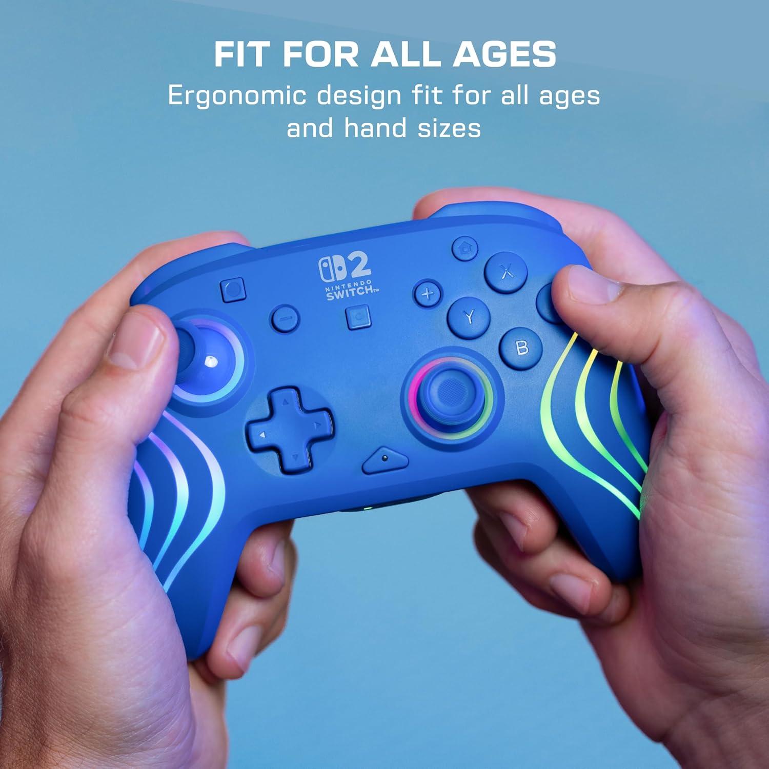image:imageTurtle Beach Afterglow Wave Wireless RGB Gaming Controller Officially Licensed for Nintendo Switch 2 Nintendo SwitchSwitch LiteOLED TMR Thumbsticks Customizable Lighting BlackBlue