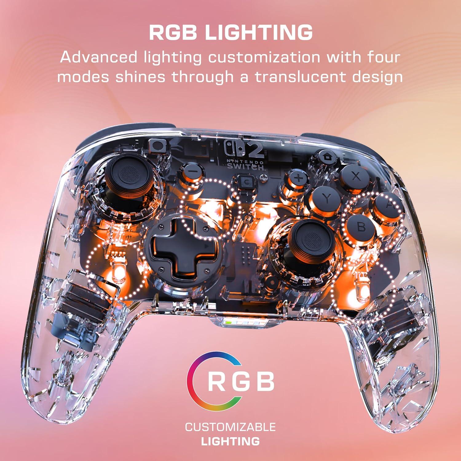 image:imageTurtle Beach Afterglow Wireless RGB Gaming Controller Officially Licensed for Nintendo Switch 2 Nintendo SwitchSwitch LiteOLED TMR Thumbsticks Customizable Lighting TransparentWireless