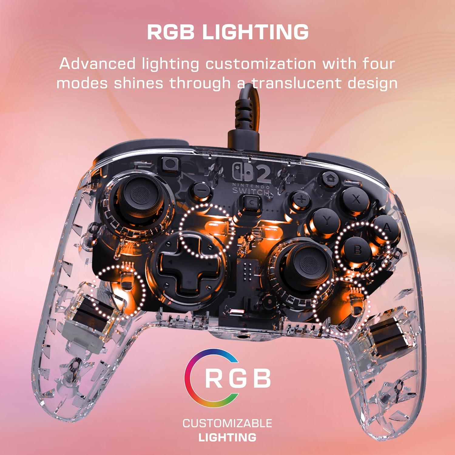 image:imageTurtle Beach Afterglow Wireless RGB Gaming Controller Officially Licensed for Nintendo Switch 2 Nintendo SwitchSwitch LiteOLED TMR Thumbsticks Customizable Lighting TransparentWired