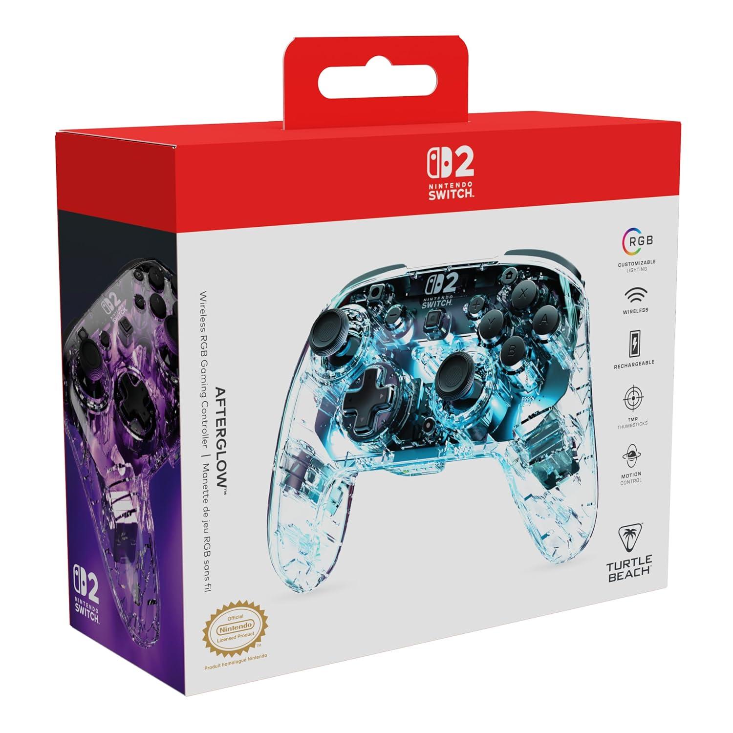 image:imageTurtle Beach Afterglow Wireless RGB Gaming Controller Officially Licensed for Nintendo Switch 2 Nintendo SwitchSwitch LiteOLED TMR Thumbsticks Customizable Lighting TransparentWireless
