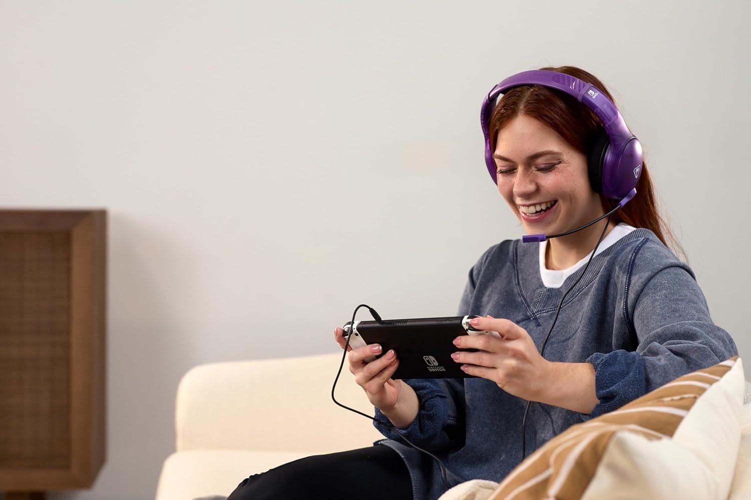 image:imageTurtle Beach Airlite Fit Wired Gaming Headset Officially Licensed for Nintendo Switch Nintendo Switch 2LiteOLED Model FliptoMute Mic OverEar Comfort Cushions 40mm Speakers Neon Blue amp RedGhost Purple