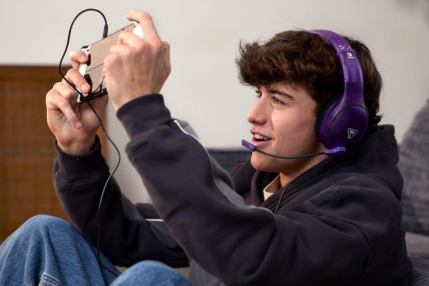image:imageTurtle Beach Airlite Fit Wired Gaming Headset Officially Licensed for Nintendo Switch Nintendo Switch 2LiteOLED Model FliptoMute Mic OverEar Comfort Cushions 40mm Speakers Neon Blue amp RedGhost Purple