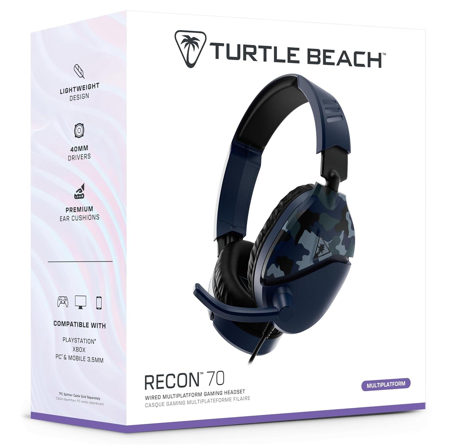 image:imageTurtle Beach Recon 70 Multiplatform Gaming Headset for PS5 PS4 Xbox Series XS Xbox One PC amp Mobile w 35mm Wired Connection FliptoMute Mic 40mm Speakers Lightweight Design WhiteBlue Camo