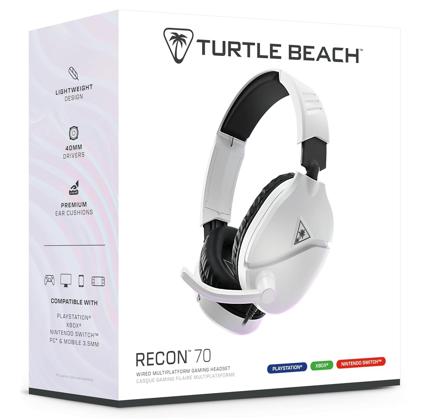 image:imageTurtle Beach Recon 70 Multiplatform Gaming Headset for PS5 PS4 Xbox Series XS Xbox One PC amp Mobile w 35mm Wired Connection FliptoMute Mic 40mm Speakers Lightweight Design WhiteWhite