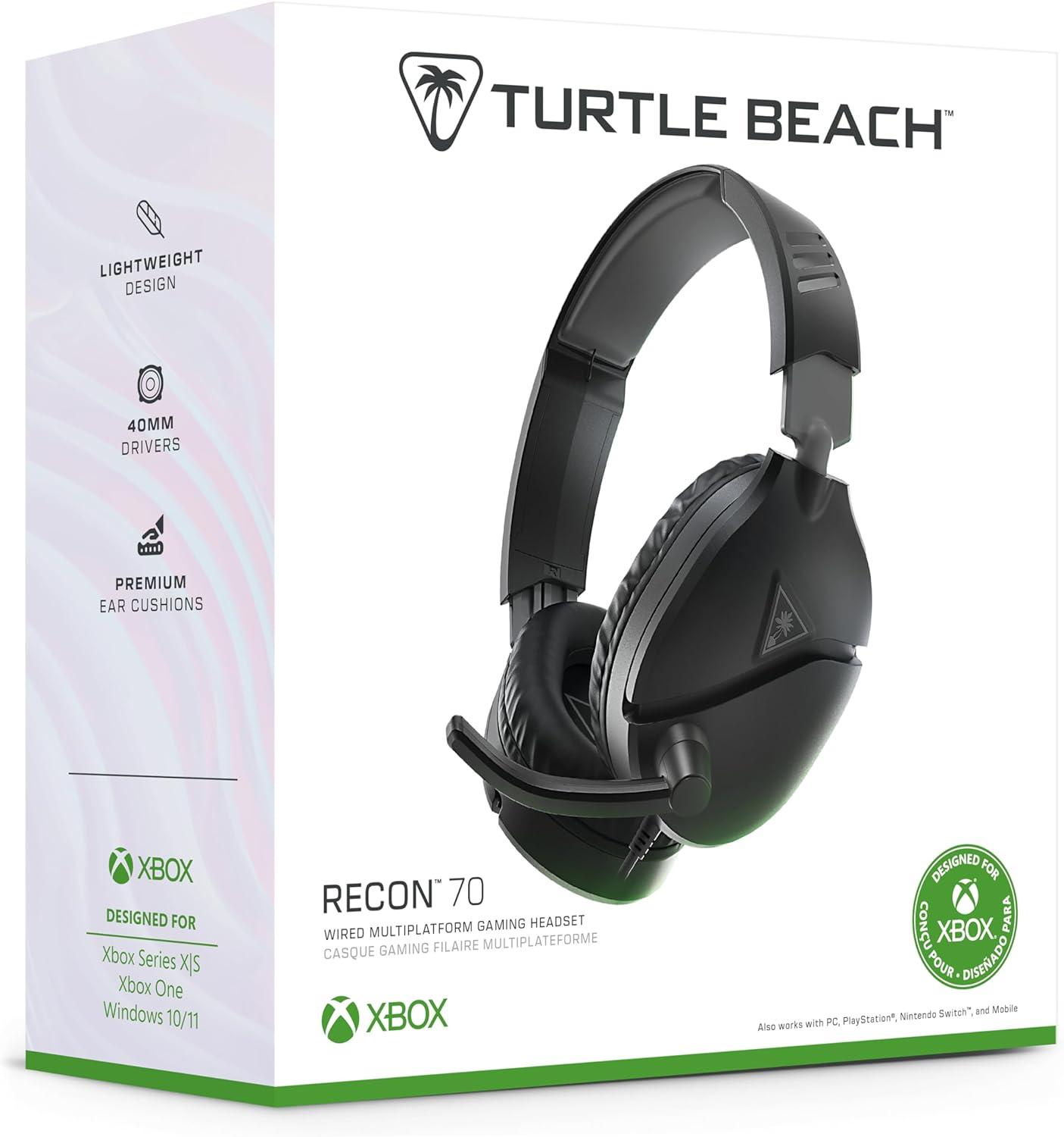 image:imageTurtle Beach Recon 70 Multiplatform Gaming Headset for Xbox Series XS Xbox One PS5 PS4 PC amp Mobile w 35mm Wired Connection FliptoMute Mic 40mm Speakers Lightweight Design BlackBlack