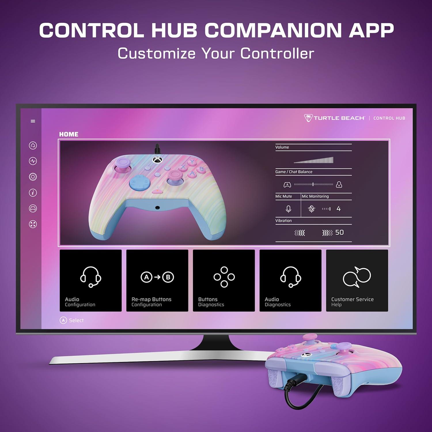 image:imageTurtle Beach Rematch Advanced Wired Gaming Controller Licensed for Xbox Series XS Xbox One Windows PC Glow Remappable Buttons Hair Triggers Audio Controls Impulse Triggers Titan SteelCotton Candy