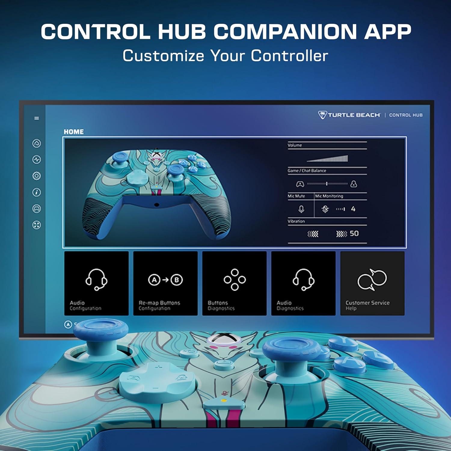 image:imageTurtle Beach Rematch Advanced Wired Gaming Controller Licensed for Xbox Series XS Xbox One Windows PC Glow Remappable Buttons Hair Triggers Audio Controls Impulse Triggers Titan SteelBlue Kitsune