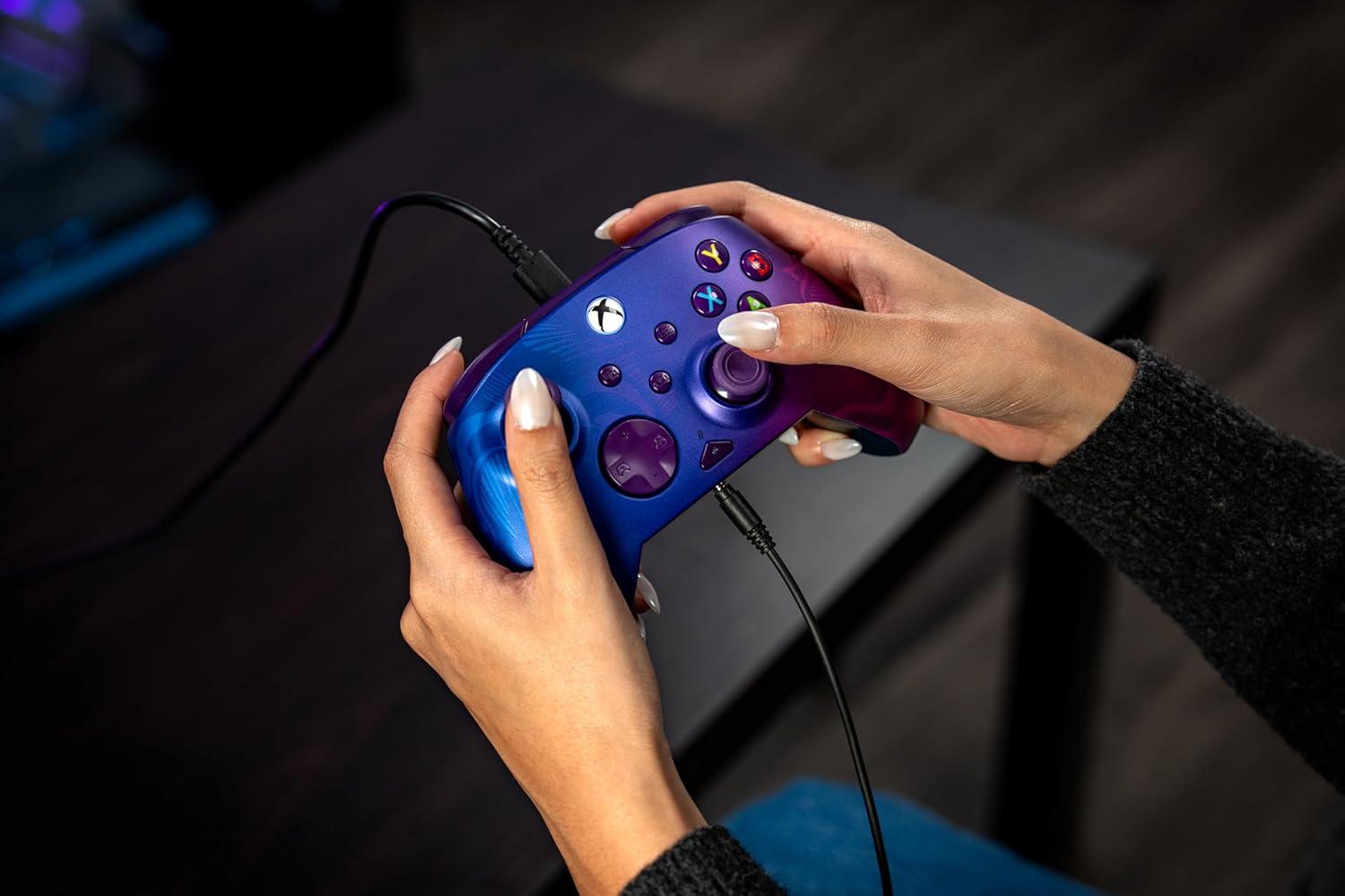 image:imageTurtle Beach Rematch Advanced Wired Gaming Controller Licensed for Xbox Series XS Xbox One Windows PC Glow Remappable Buttons Hair Triggers Audio Controls Impulse Triggers Titan SteelPurple Fade