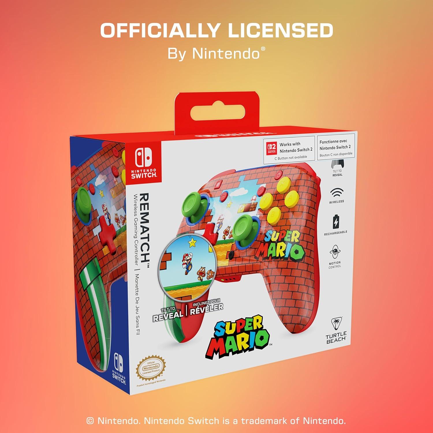 image:imageTurtle Beach Rematch Wireless Controller Officially Licensed for Nintendo Switch Switch LiteOLED Works wNintendo Switch 2 Lenticular Shift Design Rechargeable Battery Mario Bricks RedBlueMario Bricks Reveal