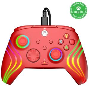 PDP Gaming Afterglow Wave Enhanced Wired Controller for Xbox Series X|S, Xbox One, Windows 10/11 PC, Advanced Programmable Gamepad, Customizable Lighting, Licensed by Microsoft, Companion App: Black(Red)
