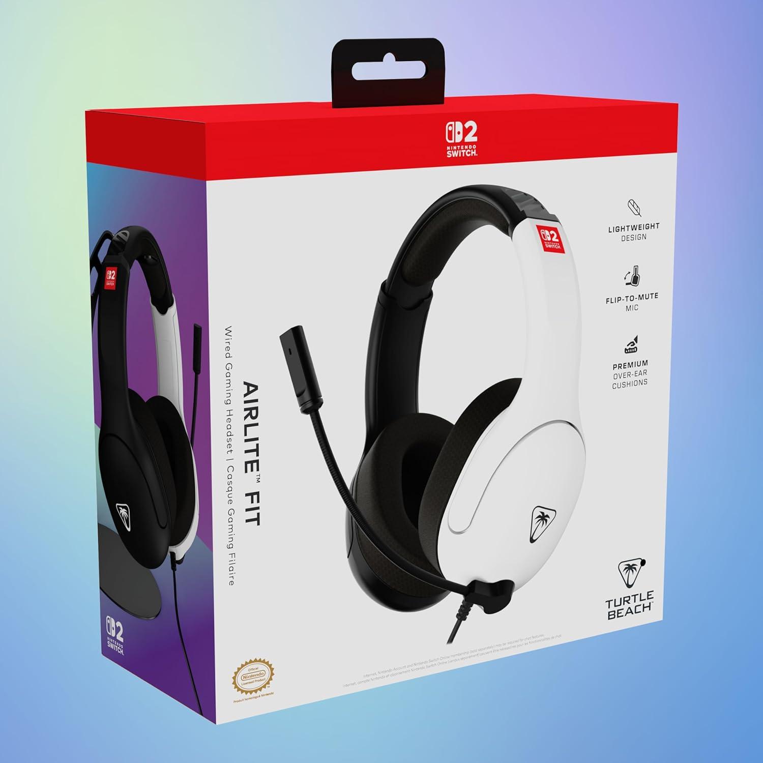 image:imageTurtle Beach Airlite Fit Wired Gaming Headset Mario Star Officially Licensed for Nintendo Switch 2 Nintendo Switch Durable LightweightBlack and White