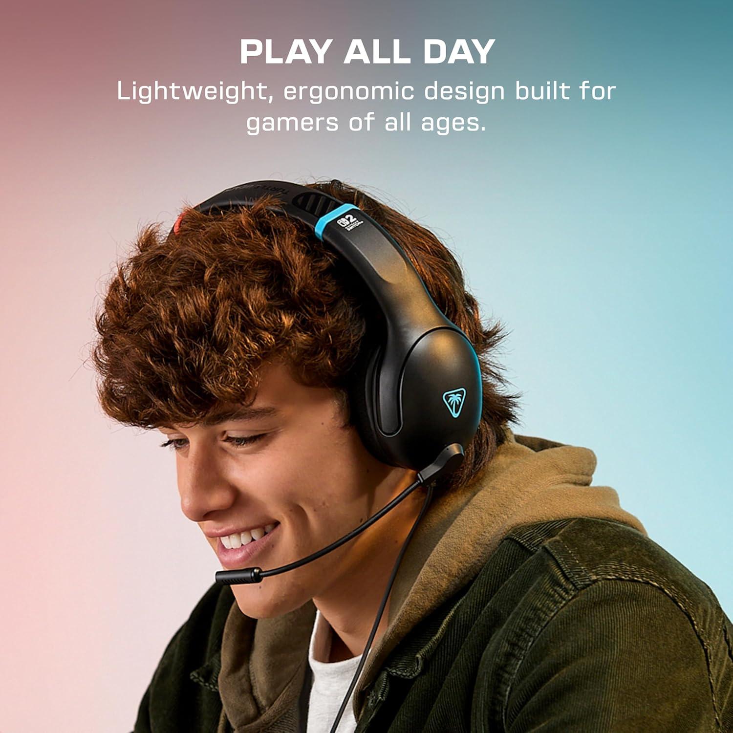image:imageTurtle Beach Airlite Fit Wired Gaming Headset Mario Star Officially Licensed for Nintendo Switch 2 Nintendo Switch Durable LightweightCharcoal RedBlue