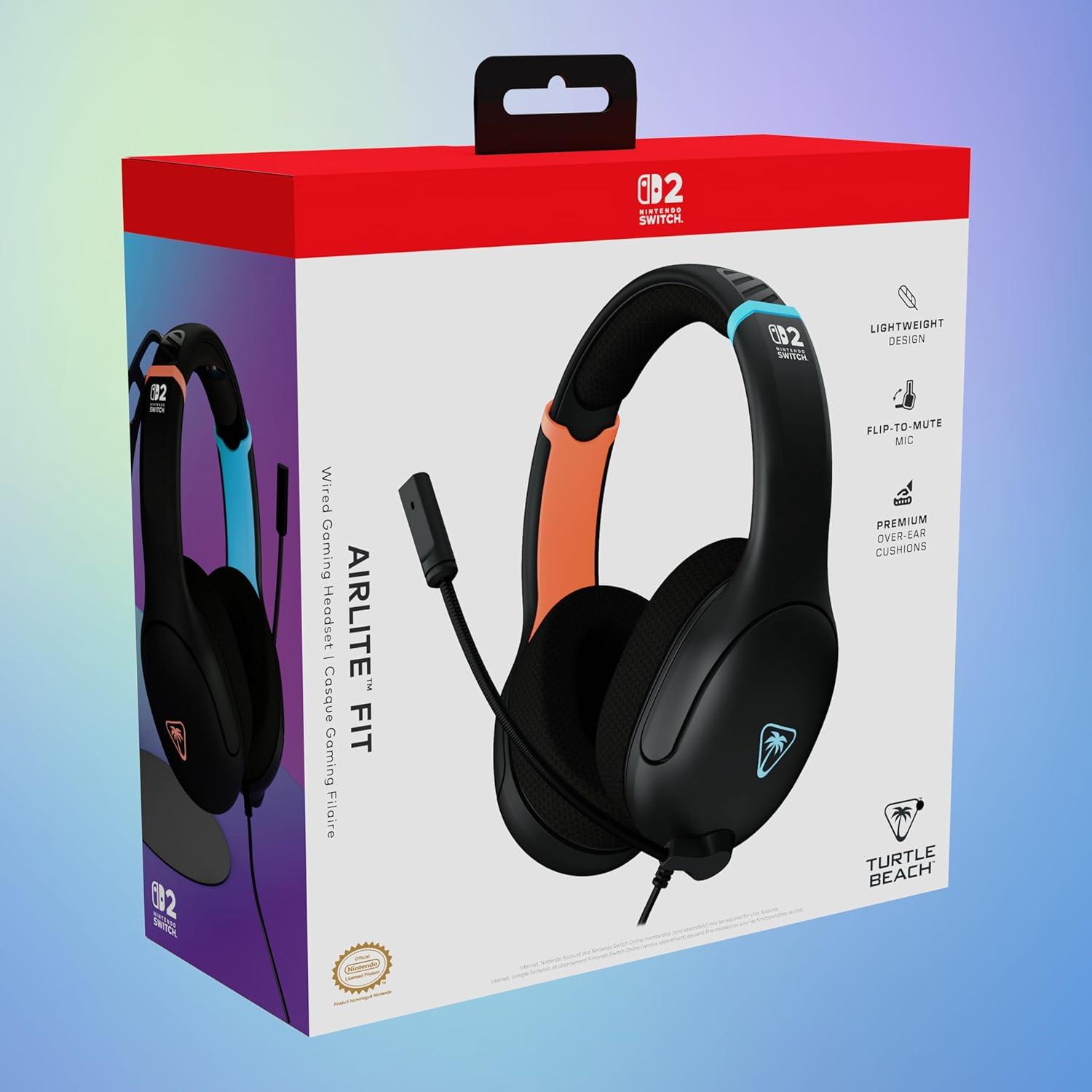 image:imageTurtle Beach Airlite Fit Wired Gaming Headset Mario Star Officially Licensed for Nintendo Switch 2 Nintendo Switch Durable LightweightCharcoal RedBlue