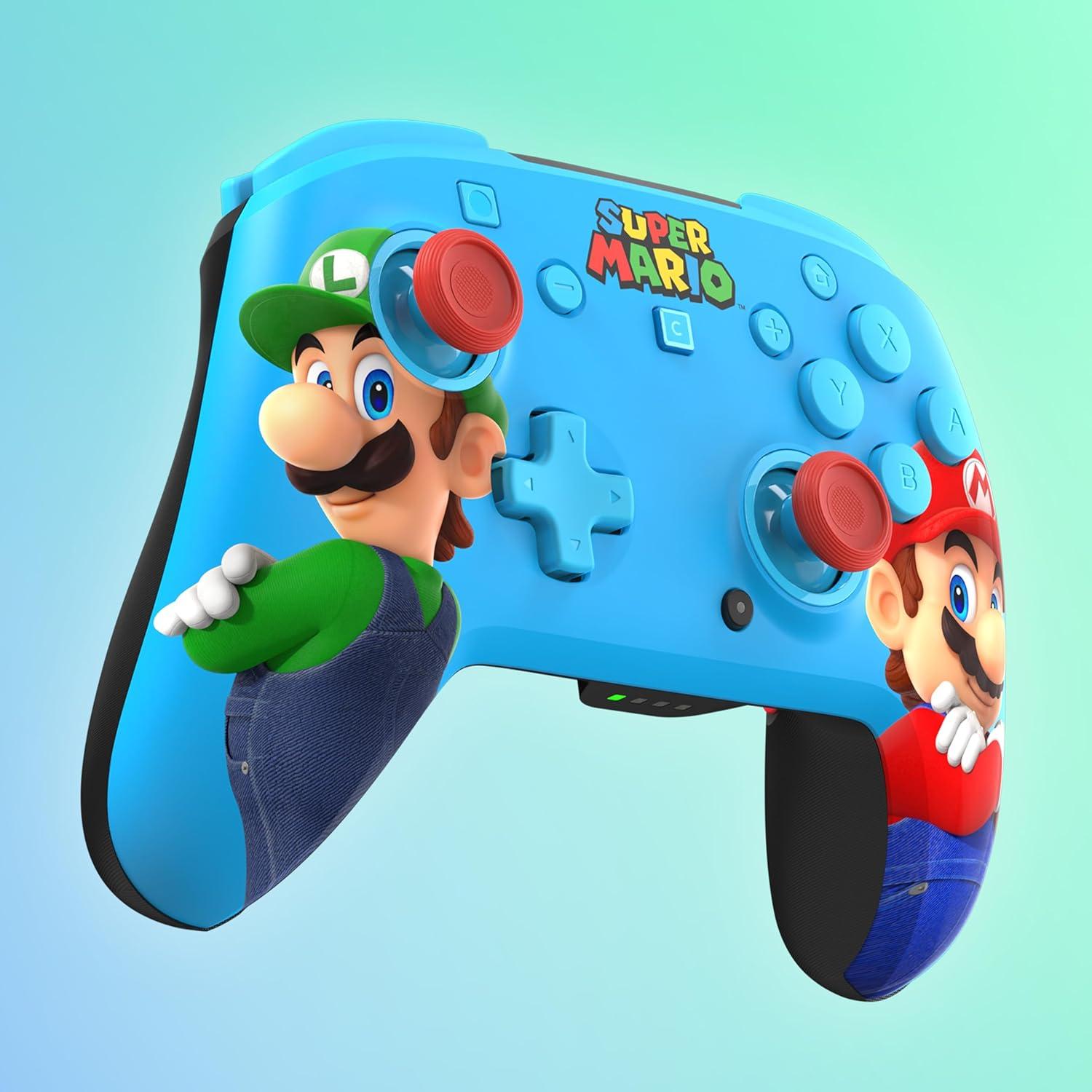image:imageTurtle Beach Rematch Wireless Controller Mario amp Luigi Officially Licensed for Nintendo Switch 2 Nintendo Switch TMR Thumbsticks Customizable RGB Rechargeable BatteryMario Luigi Blue