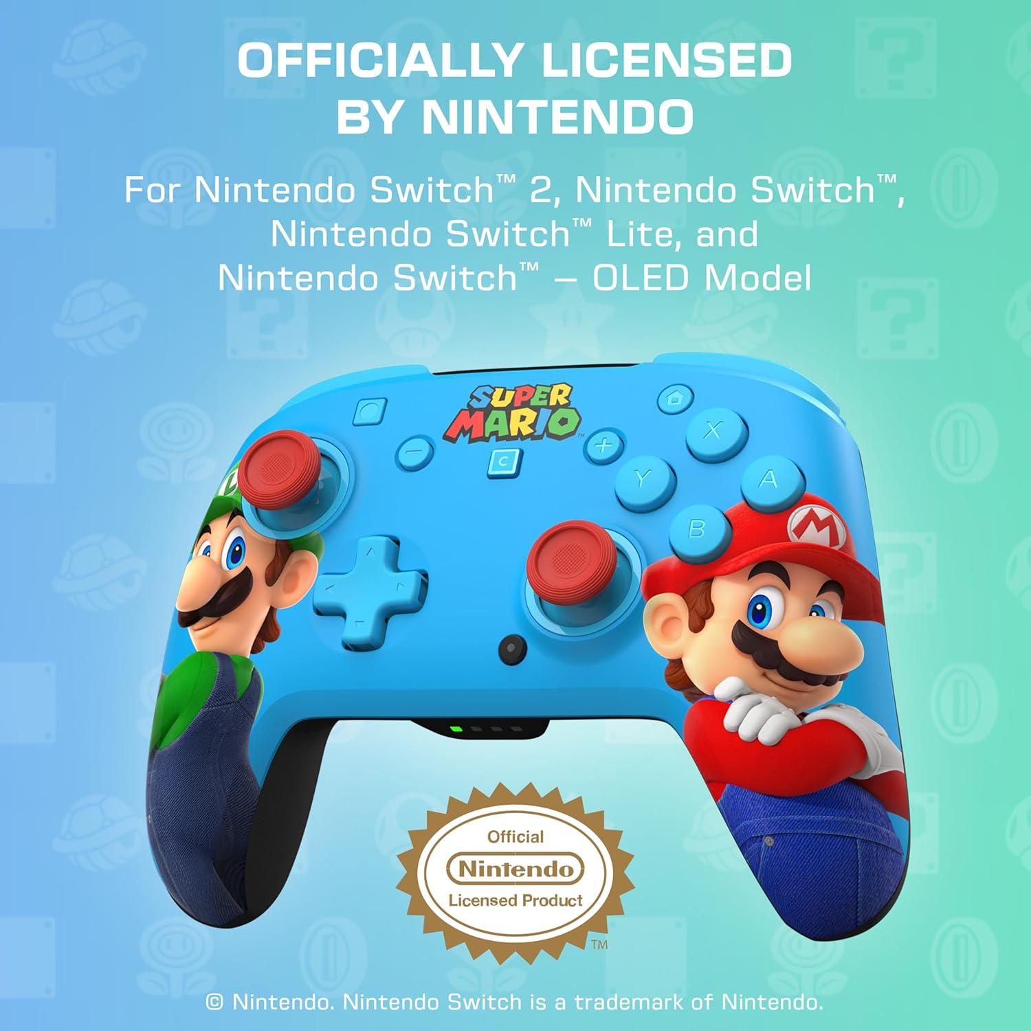 image:imageTurtle Beach Rematch Wireless Controller Mario amp Luigi Officially Licensed for Nintendo Switch 2 Nintendo Switch TMR Thumbsticks Customizable RGB Rechargeable BatteryMario Luigi Blue