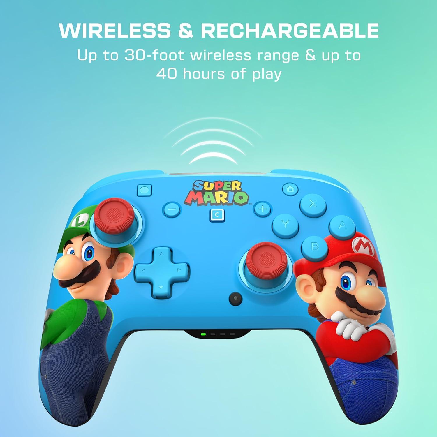 image:imageTurtle Beach Rematch Wireless Controller Mario amp Luigi Officially Licensed for Nintendo Switch 2 Nintendo Switch TMR Thumbsticks Customizable RGB Rechargeable BatteryMario Luigi Blue